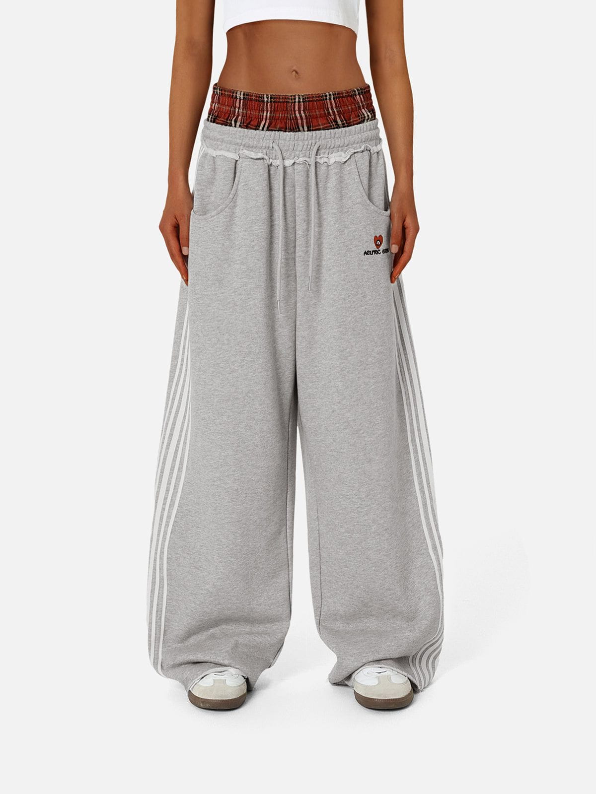 Plaid Waist Baggy Sweatpants