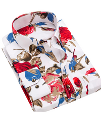 White with Red & Blue Floral Print