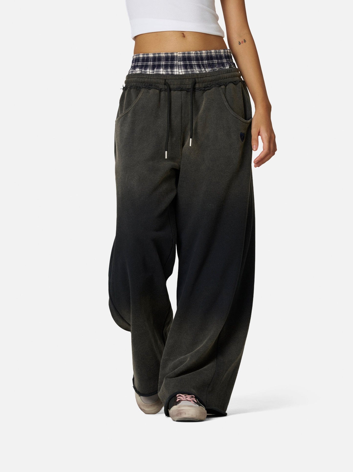 Plaid Waist Baggy Sweatpants