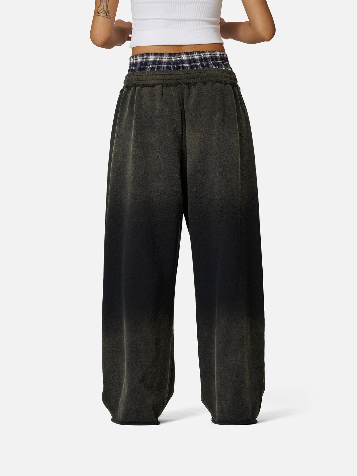 Plaid Waist Baggy Sweatpants