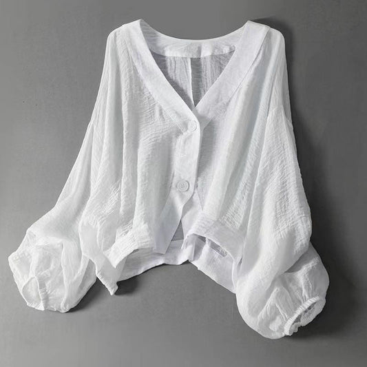 Avelina Linen Gauze Cropped Cardigan
